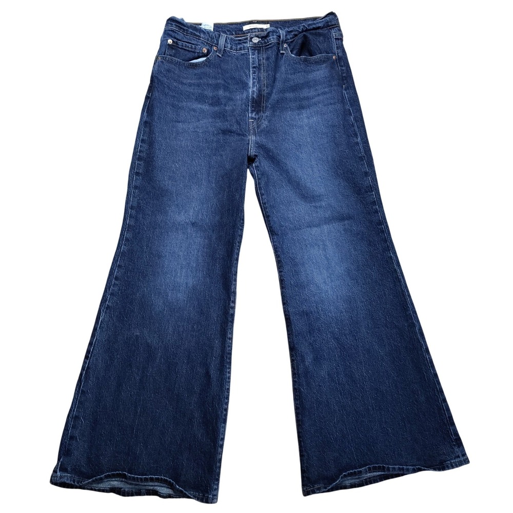 Levi's Premium Ribcage Bell High Rise Jeans Flare Blue Dark Wash Womens 33x29